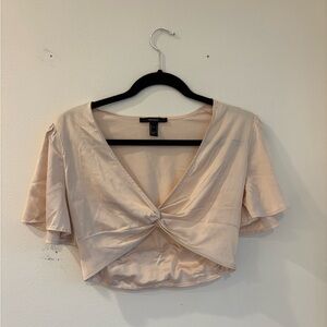 Forever 21 Cream Twist Front Crop Top
